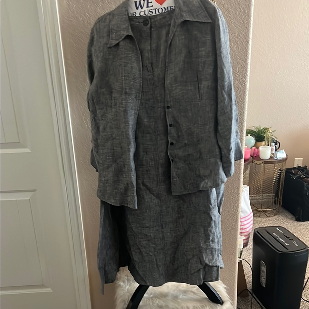 Gray Linen Jacket and Skirt Set